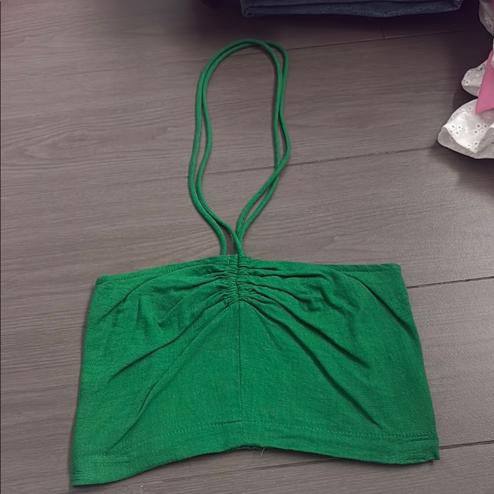 Lulu's Green Ruched Sleeveless Crop Top